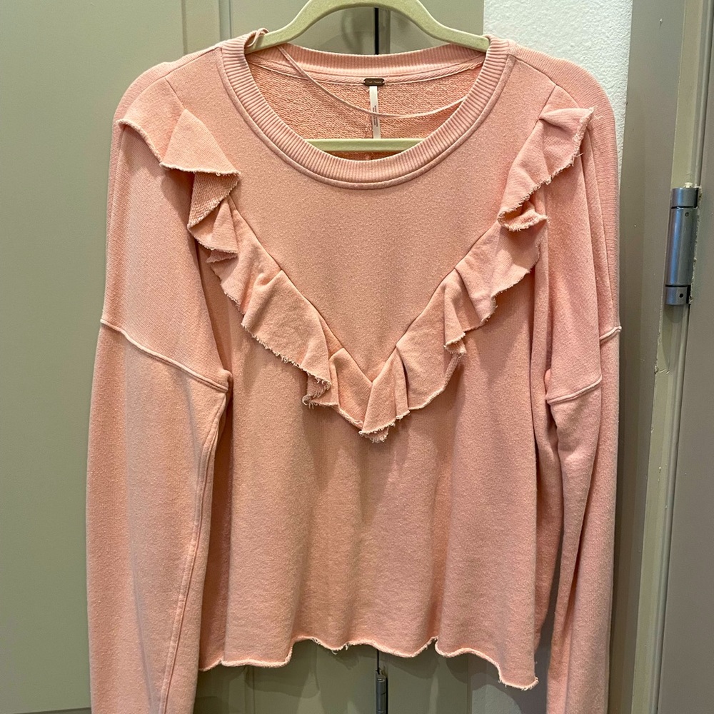 Free People Ooh La Ruffle Pullover Cropped Sweater Size Medium
